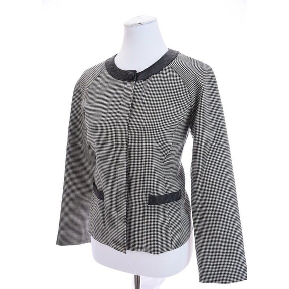 Pendleton Womens Wool Houndstooth Leather Blazer Jacket USA Black Sz 10P 10 P M - Picture 6 of 11